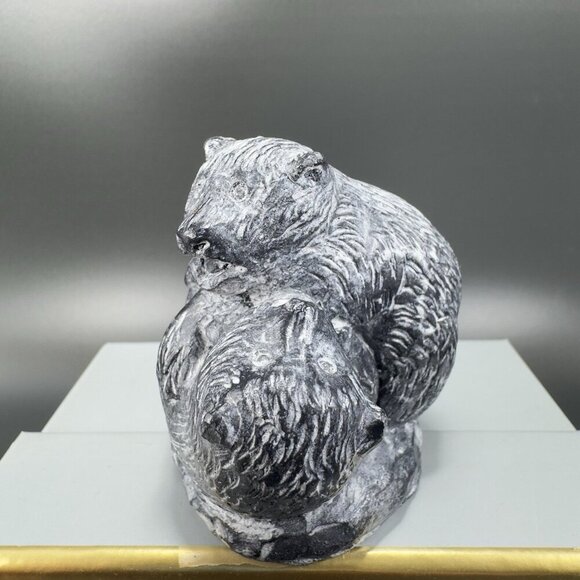 A Wolf Original The Wolf Sculptures Hand Made Soapstone Bear Cubs Figure Canada - Picture 10 of 12